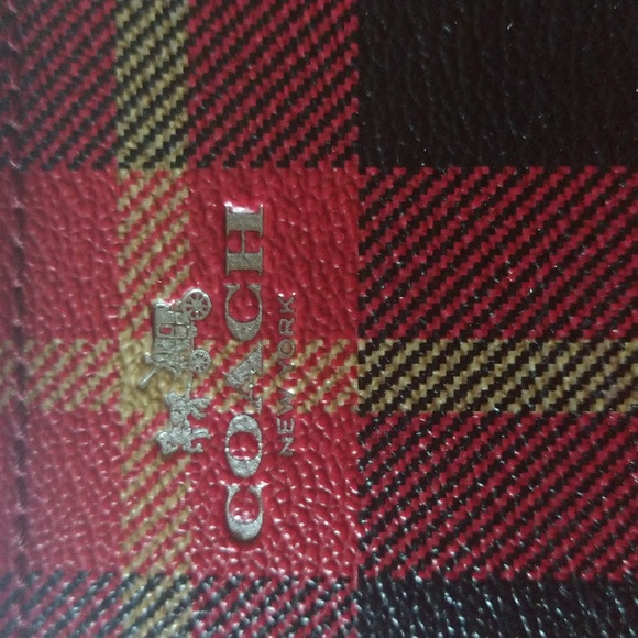 Coach Plaid Red, Black, Gold Print Wristlet or Wallet - Picture 5 of 6